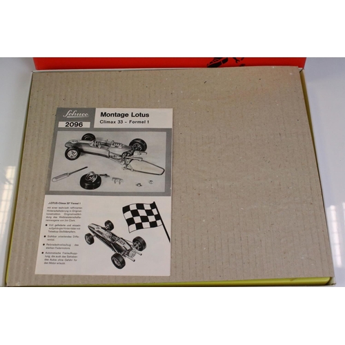 1273 - Boxed Schuco Montage Lotus Climax 33 tin plate clockwork kit set, complete with instructions, vg