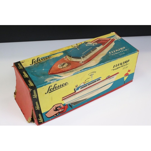 1277 - Boxed Schuco Elektro Nautico 5550 tin plate model boat with captain, vg condition with some paint lo... 