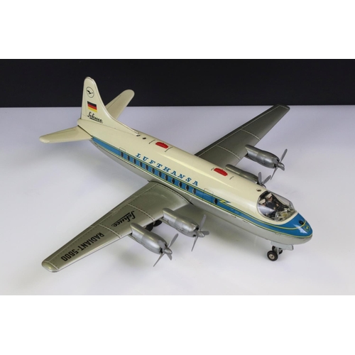 1282 - Boxed Schuco Elektro Radiant 5600 Lufthansa Airliner, tin plate, battery operated, model in vg condi... 