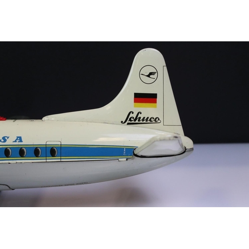 1282 - Boxed Schuco Elektro Radiant 5600 Lufthansa Airliner, tin plate, battery operated, model in vg condi... 