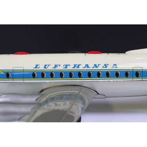 1282 - Boxed Schuco Elektro Radiant 5600 Lufthansa Airliner, tin plate, battery operated, model in vg condi... 