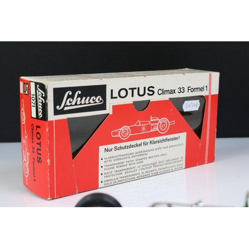 1288 - Boxed Schuco 1071 Lotus Climax 33 Formal 1 mode in green, race number 6, vg