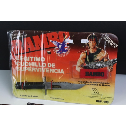 1402 - Two carded Rambo The Force of Freedom plastic toy knives to include a Metrotoys 406 example with hea... 