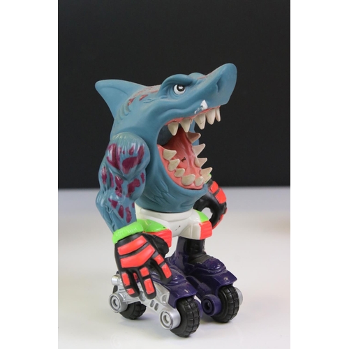 1403 - Four play worn Mattel Street Sharks to include Moby Lick, Pool Shark Ripster, Super Slammu & Moto St... 