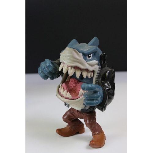 1403 - Four play worn Mattel Street Sharks to include Moby Lick, Pool Shark Ripster, Super Slammu & Moto St... 