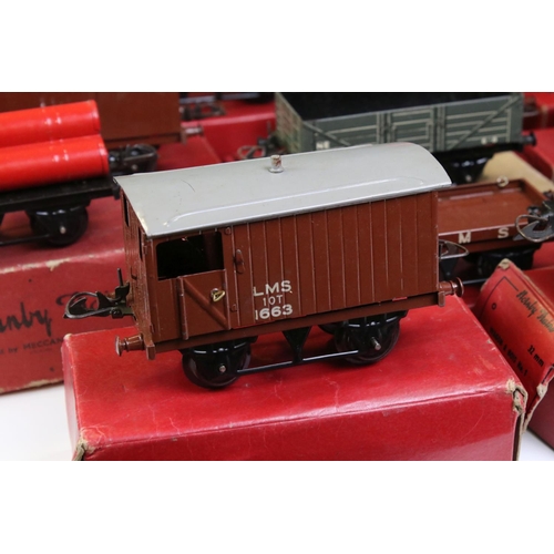 223 - 13 Boxed Hornby O gauge items of rolling stock to include No 1 Goods Van, Goods Brake Van, Flat Truc... 