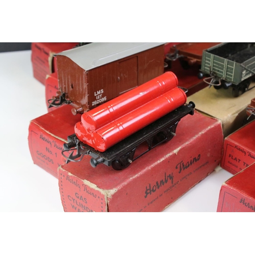 223 - 13 Boxed Hornby O gauge items of rolling stock to include No 1 Goods Van, Goods Brake Van, Flat Truc... 