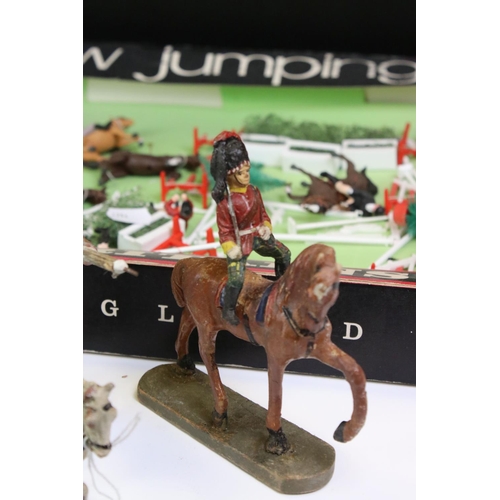 1316 - Boxed Britains Show Jumping 7594 plastic figure set, near complete with box missing window, plus 8 E... 