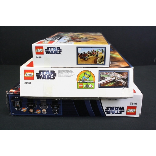 1423 - Star Wars - Three boxed Lego Star Wars sets to include 9496 Desert Skiff, 9492 TIE Fighter & 9493 X ... 