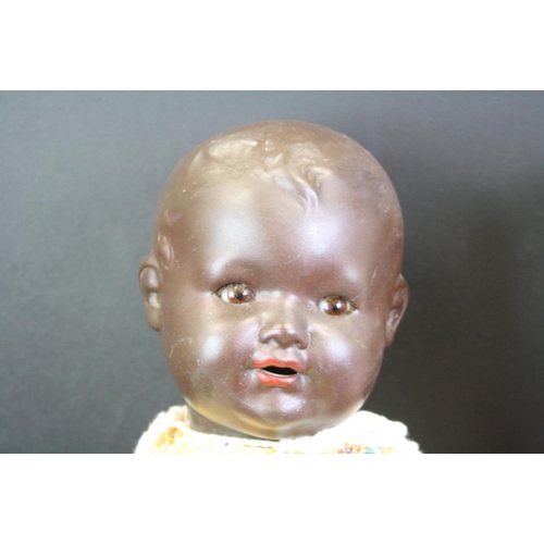 336 - Armand Marseille black doll with glass eyes marked AM Germany 7 1/2 to back of neck, no teeth, appro... 