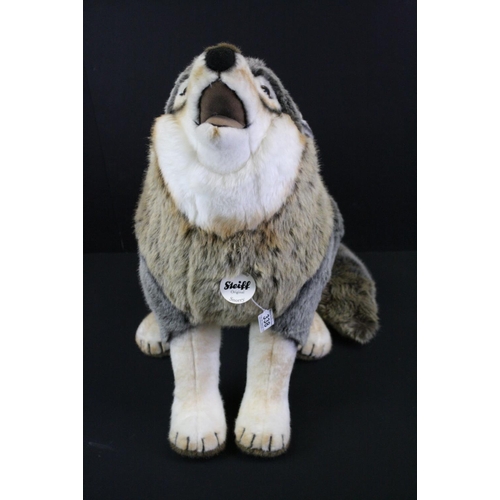 338 - Original Steiff Snorry Husky dog soft toy with tag to neck, around 60cm in height