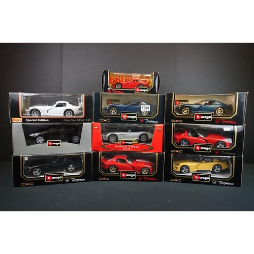 1090 - Seven boxed Burago 1/18 diecast Dodge Viper models to include 3030, 2 x 3065, 3075, 3025, 303 & 3490... 