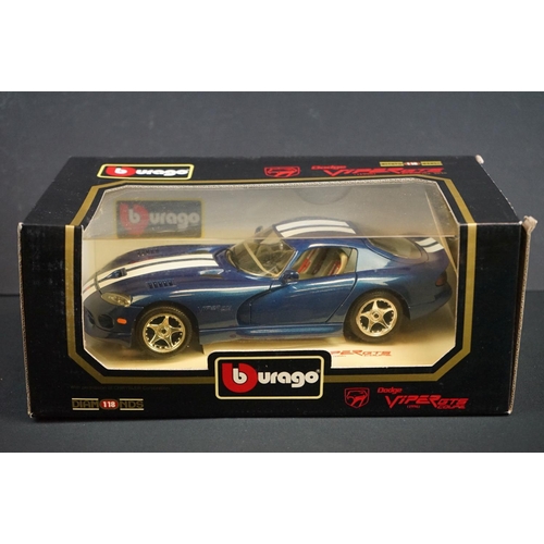 1090 - Seven boxed Burago 1/18 diecast Dodge Viper models to include 3030, 2 x 3065, 3075, 3025, 303 & 3490... 