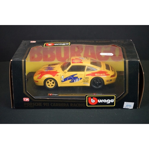 1102 - 11 Boxed Burago 1/24 diecast models to include 1560 Porsche 911 Carrera Racing, 1504 Volkswagen New ... 