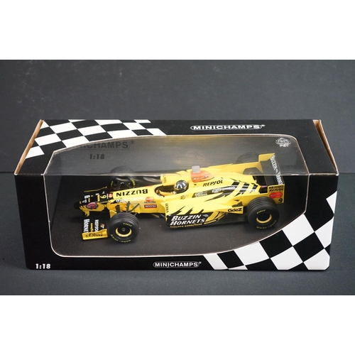 1110 - Three boxed 1/18 Paul's Model Art MiniChamps F1 diecast models to include Lewis Hamilton Vidaphone M... 