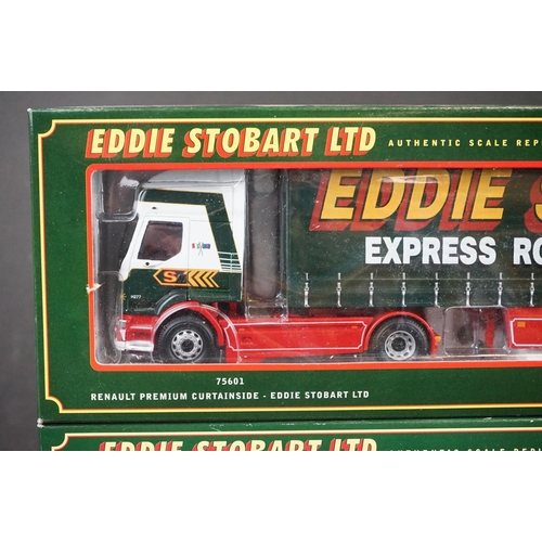 1121A - Three boxed Corgi Eddie Stobart ltd edn diecast model trucks to include 75804 M.A.N Curtainside, 756... 