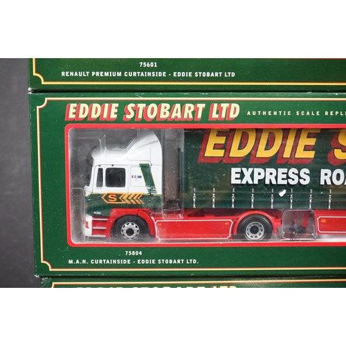 1121A - Three boxed Corgi Eddie Stobart ltd edn diecast model trucks to include 75804 M.A.N Curtainside, 756... 