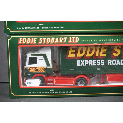 1121A - Three boxed Corgi Eddie Stobart ltd edn diecast model trucks to include 75804 M.A.N Curtainside, 756... 