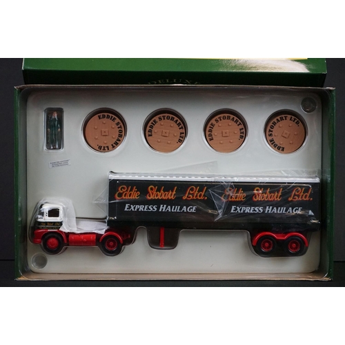 1125A - Three boxed Eddie Stobart diecast model trucks to include 2 x 1/50 Tekno (45 ERF & 50 DAF) & Corgi D... 