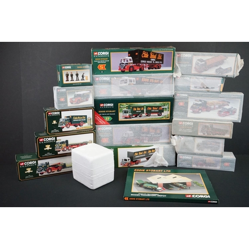 1127A - 14 boxed Corgi Eddie Stobart diecast models to include 25102 Leyland Beaver Platform Lorry, 07402 La... 