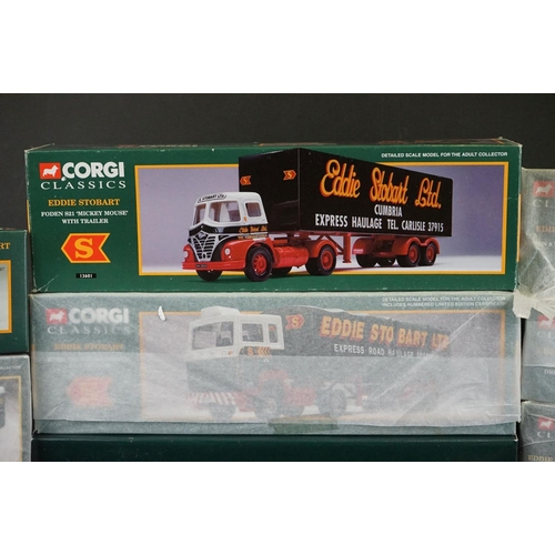 1127A - 14 boxed Corgi Eddie Stobart diecast models to include 25102 Leyland Beaver Platform Lorry, 07402 La... 