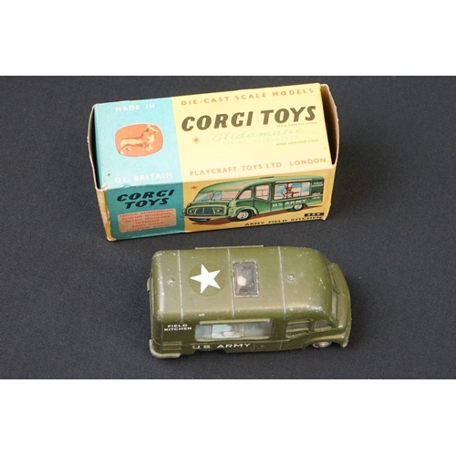 1185 - Two boxed Corgi diecast models to include 479 Commer Mobile Camera Van (no accessories) and 359 Army... 