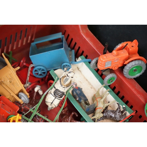 1295 - Collection of play worn mid 20th C farming diecast models and figures to include Britains, Benbros, ... 