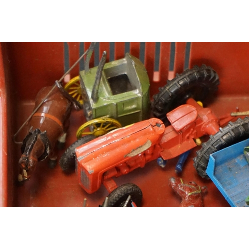 1295 - Collection of play worn mid 20th C farming diecast models and figures to include Britains, Benbros, ... 