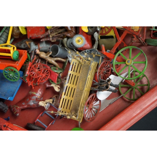 1295 - Collection of play worn mid 20th C farming diecast models and figures to include Britains, Benbros, ... 