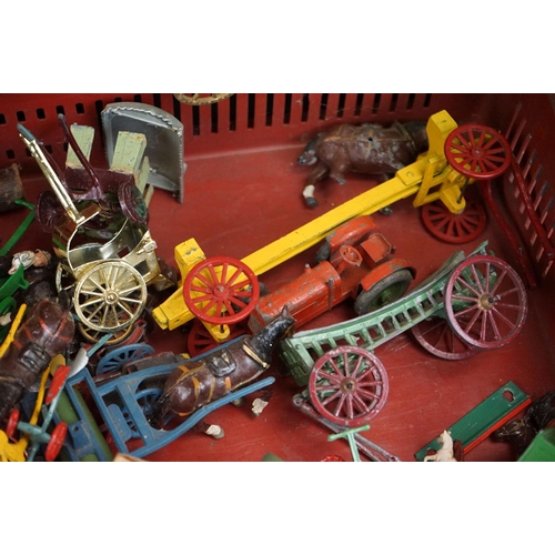 1295 - Collection of play worn mid 20th C farming diecast models and figures to include Britains, Benbros, ... 