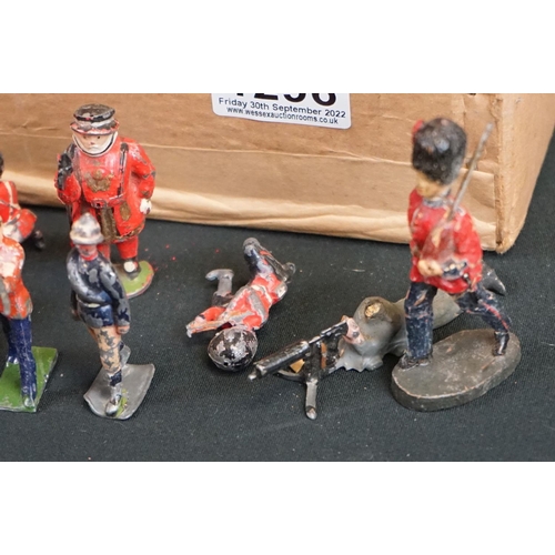 1296 - Collection of mid 20th C metal figures & accessories to include various military examples and farmin... 