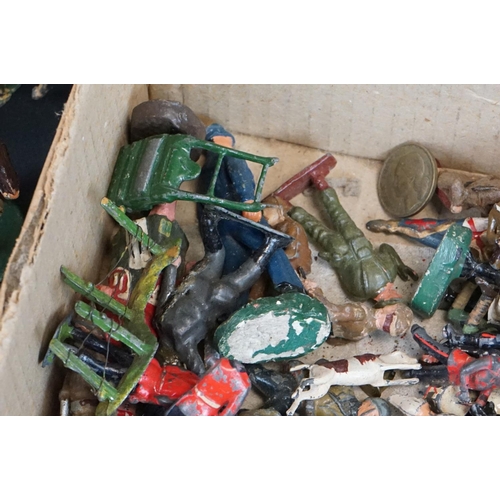 1296 - Collection of mid 20th C metal figures & accessories to include various military examples and farmin... 