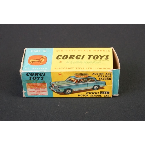 1214 - Boxed Corgi 236 Motor School Car Austin A60 De Luxe Saloon diecast model, with pale blue body, red i... 