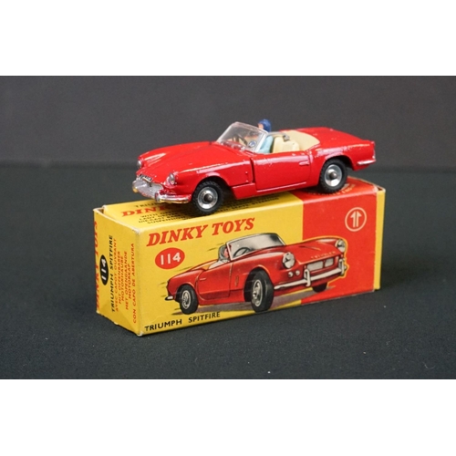 1215 - Boxed Dinky 114 Triumph Spitfire diecast model in red with driver (paint chips, box squash) plus a D... 