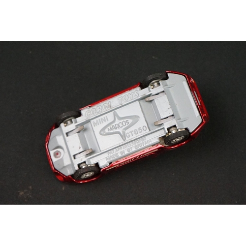 1230 - Three boxed Corgi diecast models to include 341 Mini Marcos GT 850 in metallic red, Whizzwheels 283 ... 