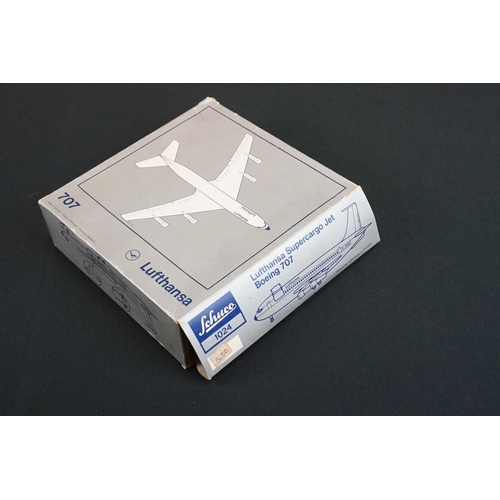 1236 - Boxed Schuco 1024 Lufthansa Supercargo Jet Boeing 707 diecast model plus 3 x unboxed Schuco planes t... 