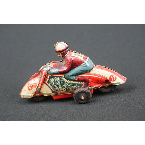 1250 - Eight vintage motorbike related toys to include Auburn USA rubber military motorbike & sidecar, Dink... 