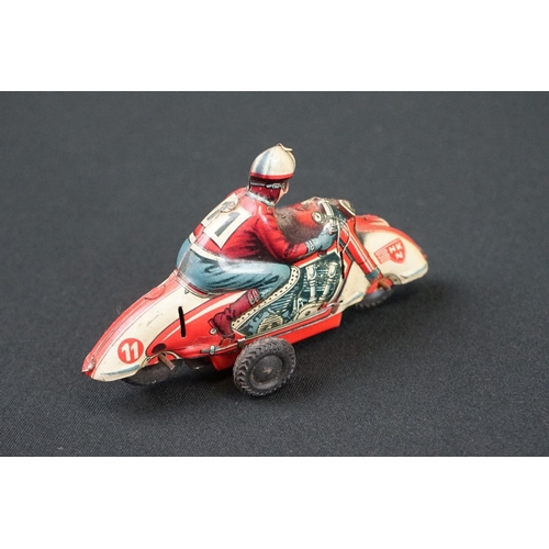 1250 - Eight vintage motorbike related toys to include Auburn USA rubber military motorbike & sidecar, Dink... 