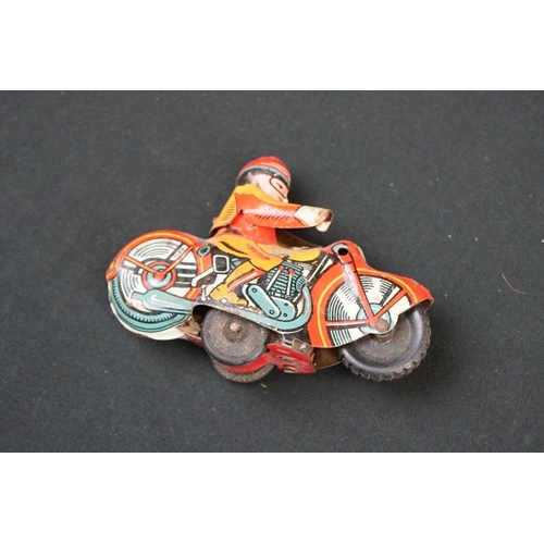 1250 - Eight vintage motorbike related toys to include Auburn USA rubber military motorbike & sidecar, Dink... 