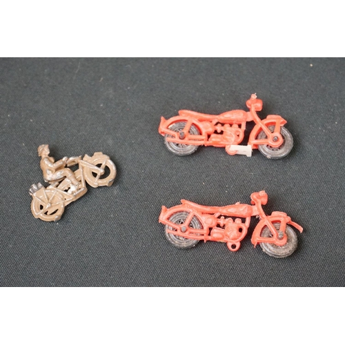 1250 - Eight vintage motorbike related toys to include Auburn USA rubber military motorbike & sidecar, Dink... 