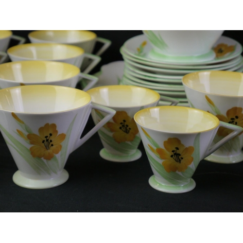 91 - Art Deco Shelley Tea and Coffee Part Set, Eve shape,  decorated in the Gladioli pattern comprising C... 