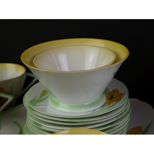 91 - Art Deco Shelley Tea and Coffee Part Set, Eve shape,  decorated in the Gladioli pattern comprising C... 