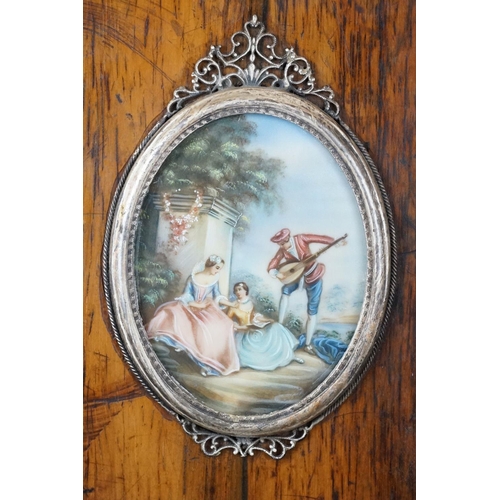 309 - 19th century miniature oil painting of two ladies being serenaded by a musician