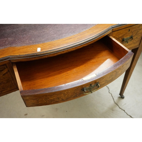 569 - Edwardian Rosewood Inlaid Ladies Writing Desk, the superstructure with gilt-metal three quarter gall... 