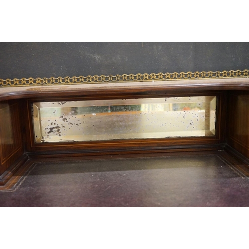 569 - Edwardian Rosewood Inlaid Ladies Writing Desk, the superstructure with gilt-metal three quarter gall... 