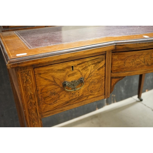 569 - Edwardian Rosewood Inlaid Ladies Writing Desk, the superstructure with gilt-metal three quarter gall... 