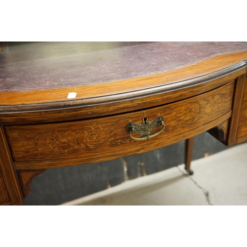 569 - Edwardian Rosewood Inlaid Ladies Writing Desk, the superstructure with gilt-metal three quarter gall... 