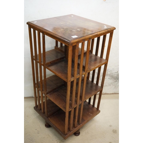 572 - Edwardian Mahogany Three Tier Square Revolving Bookcase, 50cm wide x 107cm high