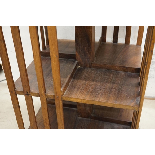 572 - Edwardian Mahogany Three Tier Square Revolving Bookcase, 50cm wide x 107cm high