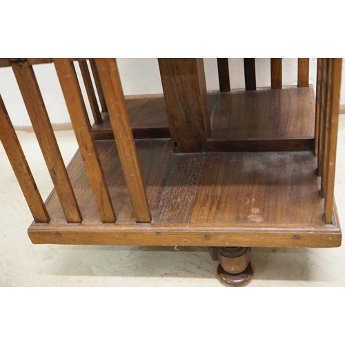 572 - Edwardian Mahogany Three Tier Square Revolving Bookcase, 50cm wide x 107cm high